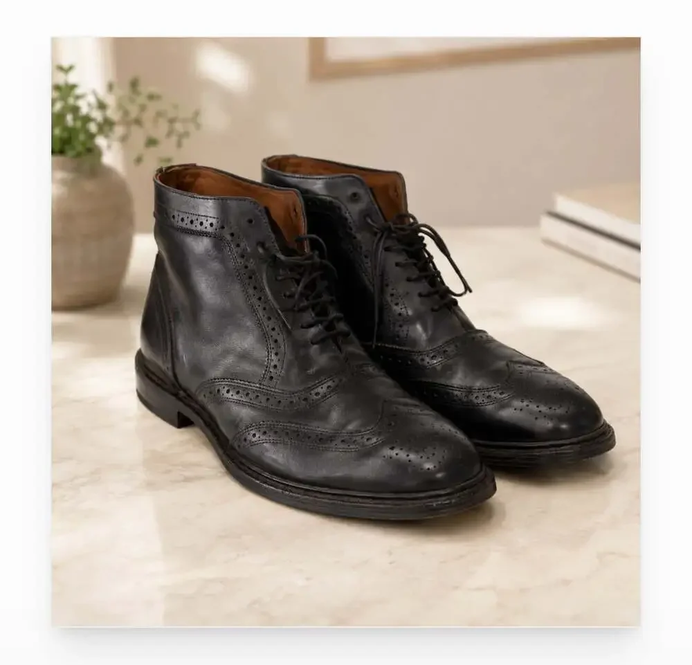 Allen Edmonds McAdam Boots Mens Size 9 D Black Leather Wingtip Brogue Ankle